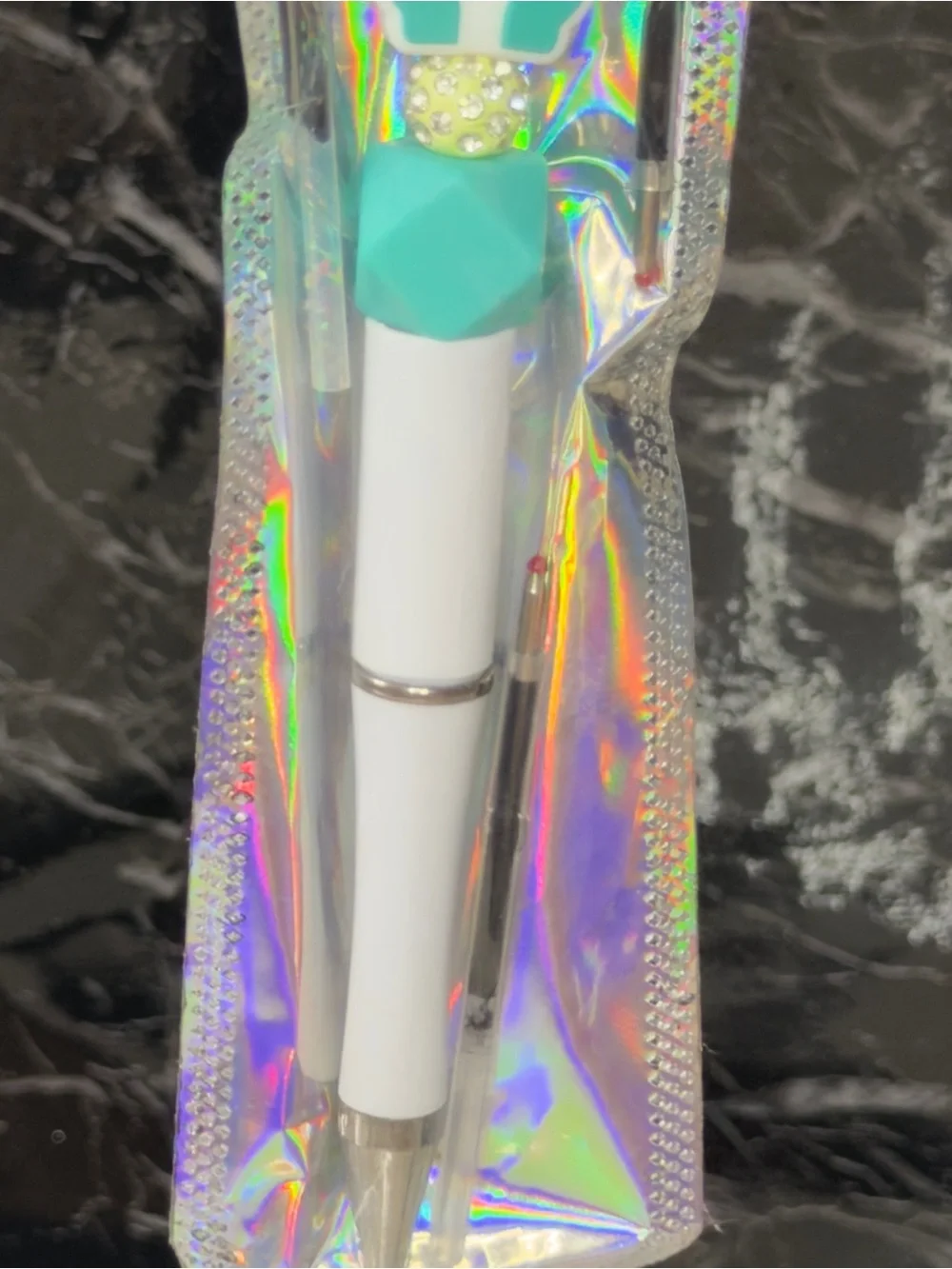 Teal Cross Focal Bead Pen Black and Blue Ink